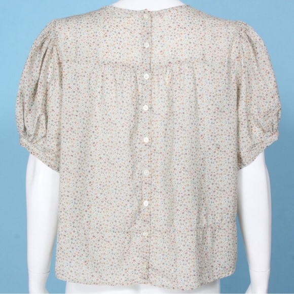 DOEN Pirouette Mustard California Wildflower Floral Cotton Puff Sleeve Top XL - Picture 6 of 8
